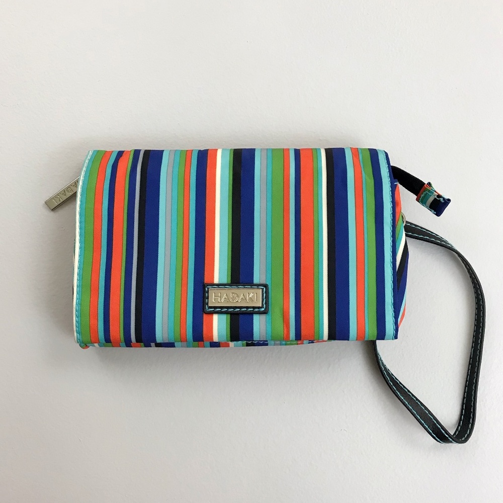 HADAKI Nylon Travel Wallet Wristlet Multi-Compartment Folder Summer Stripe